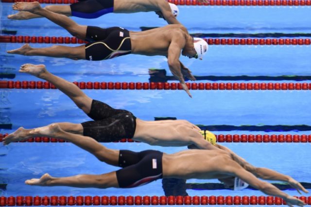 Nathan Adrian (2nd from top) competes in a men's 100m freestyle heat in Rio on August 9, 2