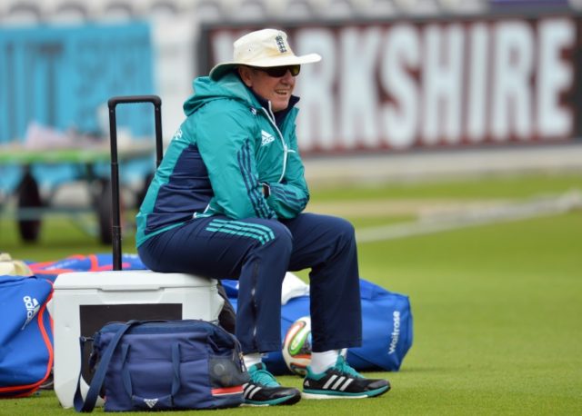 Trevor Bayliss watches an England team training session at the Oval in London on August 10