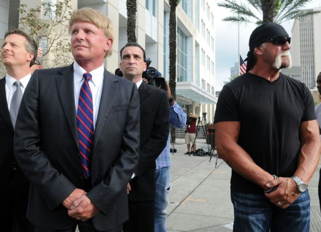 TV personality Terry Bollea aka Hulk Hogan (R) and his attorneys David Houston (front, lef