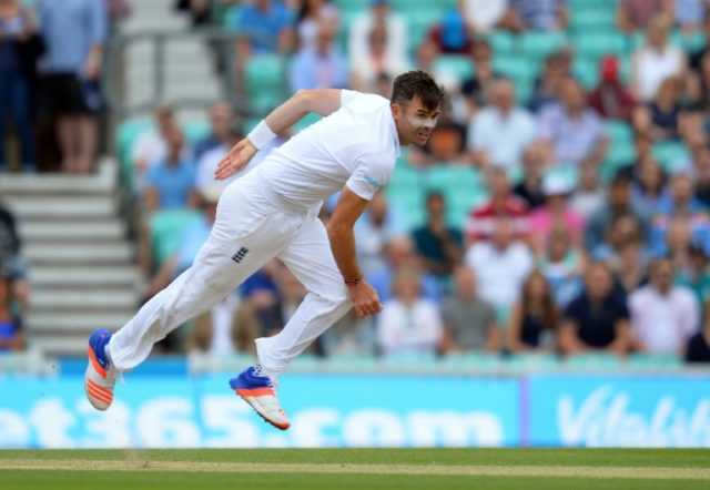 England's James Anderson bowls during play on the third day of the fourth test match again