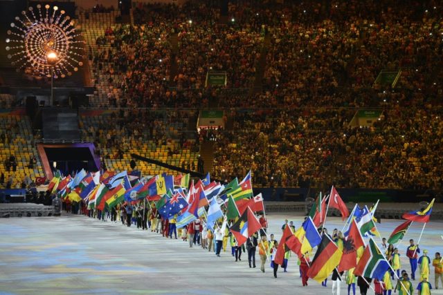 Athletes parade during the closing ceremony of the Rio 2016 Olympic Games