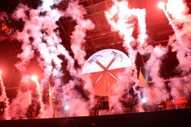 Pink Floyd performs "The Wall" at Yankee Stadium on July 6, 2012 in New York City