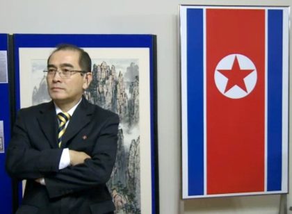 Deputy ambassador Thae Yong-Ho at a 2014 art exhibition at the North Korean embassy in London