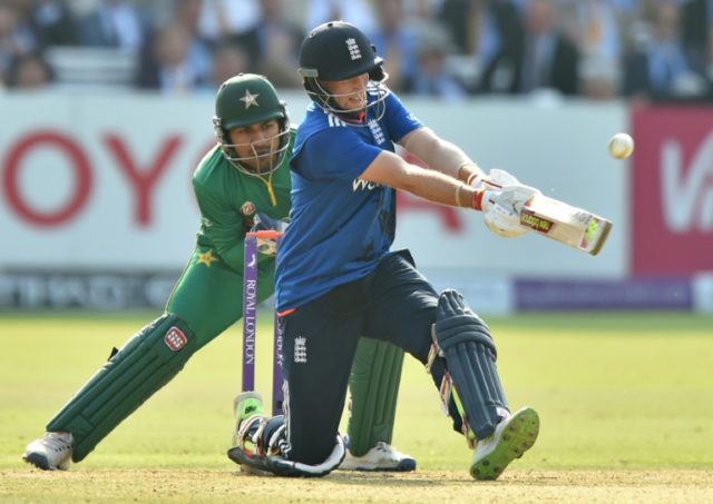England's Joe Root plays a shot watched over by Pakistan's wicket-keeper Sarfraz Ahmed on