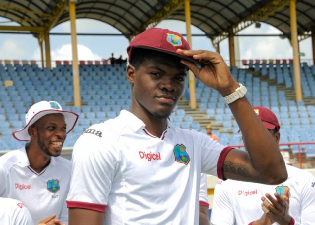 Alzarri Joseph on debut with West Indies cap before the start of the 3rd Test between West