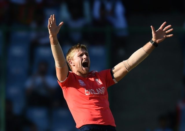 England's David Willey successfully appeals for a Leg Before Wicket(LBW)decision against A