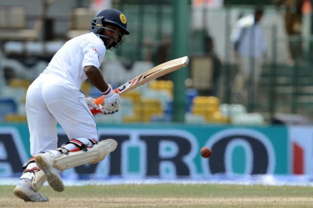 Sri Lanka's Kaushal Silva watches the ball after playing a shot during the fourth day of t
