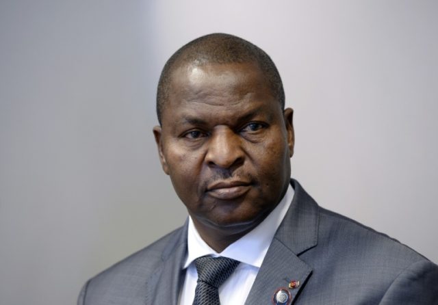 President of the Central African Republic Faustin-Archange Touadera looks on during his me