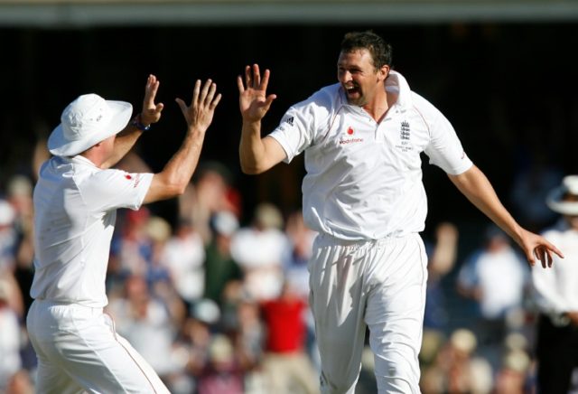 England's Steve Harmison (R) played a role in one of the most tense finishes Test cricket