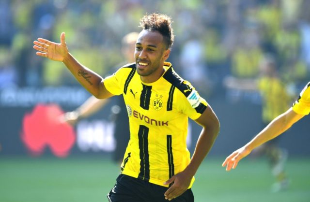 Dortmund's Gabonese striker Pierre-Emerick Aubameyang, pictured on August 27, 2016, netted
