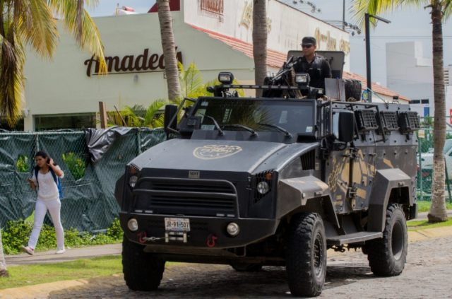 State police patrol during a security operation in Puerto Vallarta in the western Mexican
