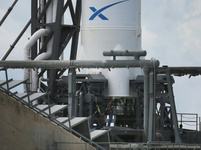 SpaceX Falcon 9 rocket sits on a launch pad in Cape Canaveral, Florida