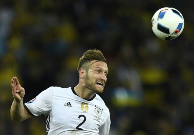 Germany defender Shkodran Mustafi heads the ball during the Euro 2016 group match against