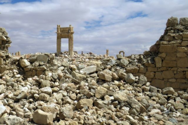 The remains of the Temple of Bel in the historical city of Palmyra after it was blown up b