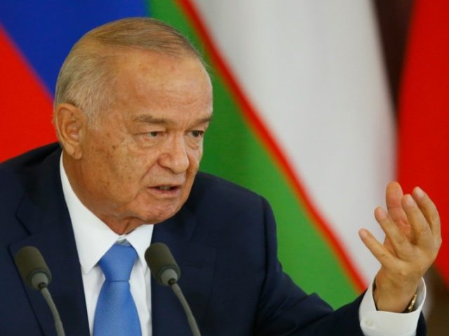 Uzbek President Islam Karimov speaks during a joint press conference with his Russian counterpart following their meeting at the Kremlin in Moscow on April 26, 2016