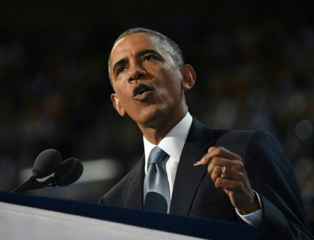US President Barack Obama addresses delegates on Day 3 of the Democratic National Conventi