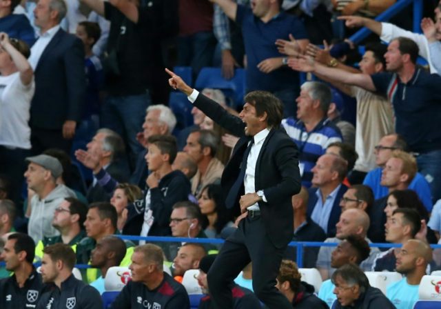 Chelsea's Italian head coach Antonio Conte gestures on the touchline during the English Pr