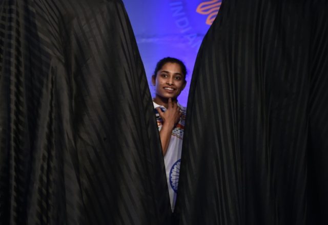 Indian gymnast Dipa Karmakar attends a send-off event for Indian athletes ahead of the Oly