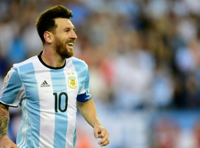 Argentina's Lionel Messi celebrates after scoring against Venezuela during the Copa Americ