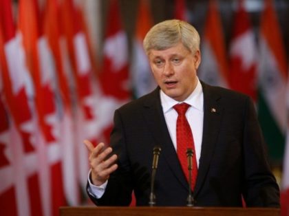Former Canada's Prime Minister Stephen Harper speaks in Ottawa on April 15, 2015