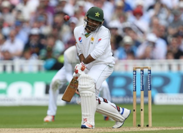 Pakistan's Sarfraz Ahmed bats on the third day of the third Test against England at Edgbas