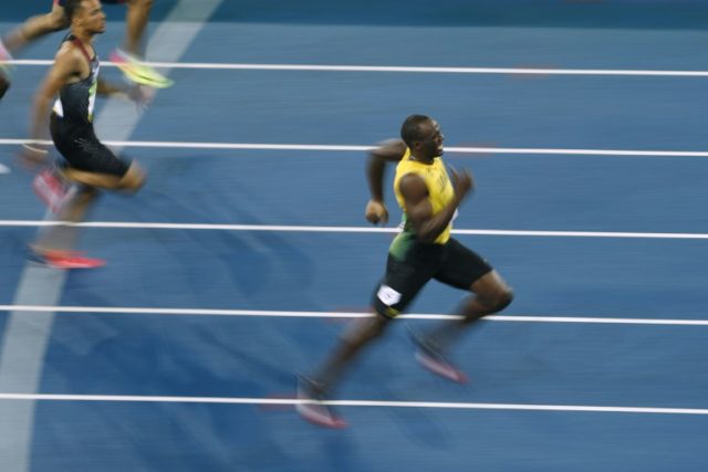 Jamaica's Usain Bolt approaches finish line in the 200m final during the Rio 2016 Olympic