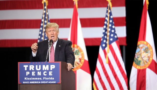 Republican presidential candidate Donald Trump addresses supporters during a campaign rall