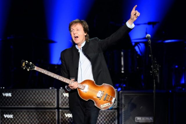 British musician and former Beatles' member Paul McCartney performs on stage at the Bercy