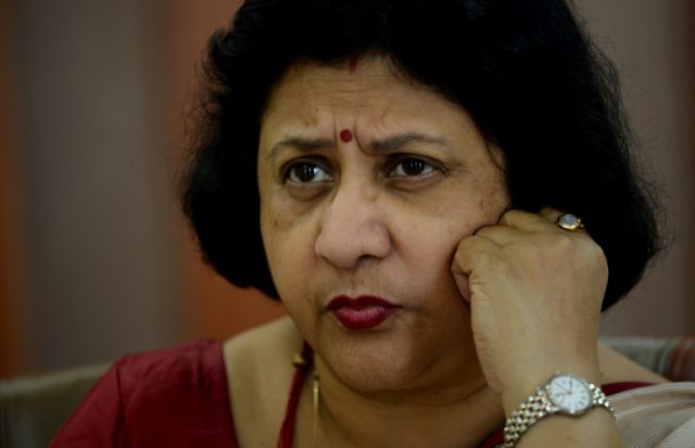 Chairwoman of the State Bank of India (SBI), Arundhati Bhattacharya, speaks during an inte