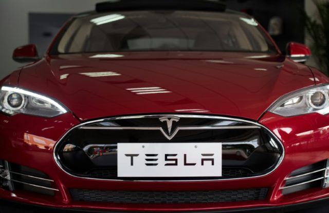 A Tesla Model S car on display in Shanghai