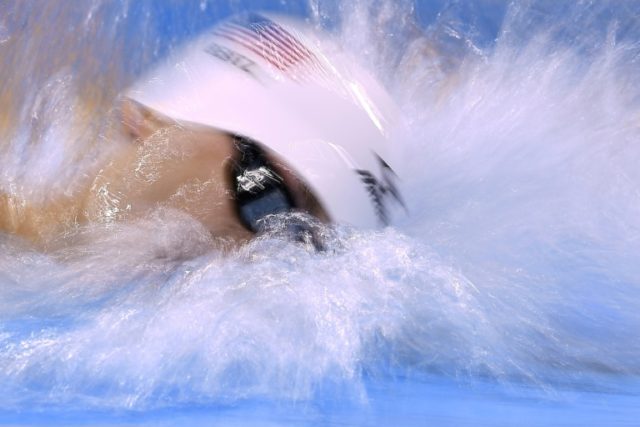 USA's Gunnar Bentz seen competing in a 4x200m freestyle relay heat during the Rio 2016 Oly