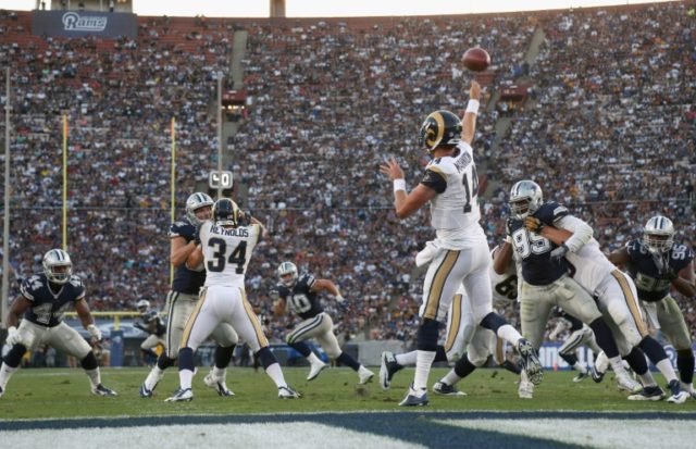 Quarterback Sean Mannion of the Los Angeles Rams throws a pass against the Dallas Cowboys