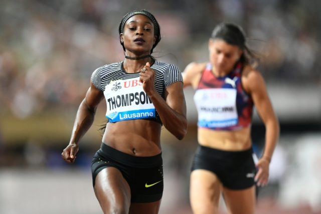Elaine Thompson of Jamaica competes in the 100m women race during the Diamond League Athle