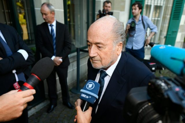 Former FIFA President Sepp Blatter (R) arrives for his appeal at the Court of Arbitration