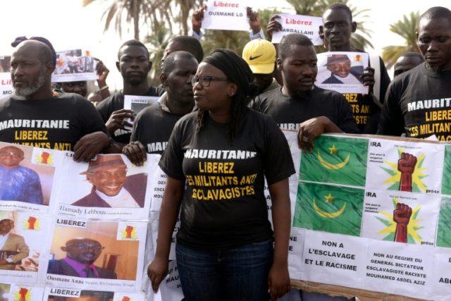 Anti-slavery activists demonstrate in Dakar, Senegal, against the imprisonement of fellow