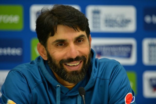 Pakistan's captain Misbah-Ul-Haq addresses a press conference at the Oval in London on Aug