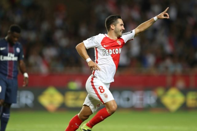 Monaco's midfielder Joao Moutinho celebrates after scoring a goal on August 28, 2016 at th