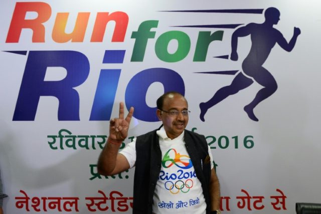 India's sports minister Vijay Goel attends a Rio Olympics press conference in New Delhi on