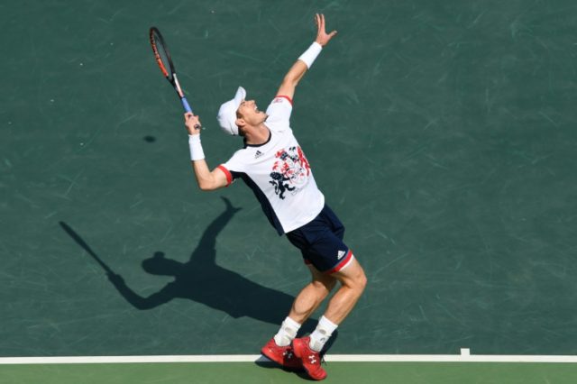 Andy Murray serves to Argentina's Juan Monaco during their men's second round match in Rio