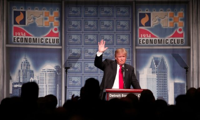Republican presidential candidate Donald Trump delivers an economic policy address at the