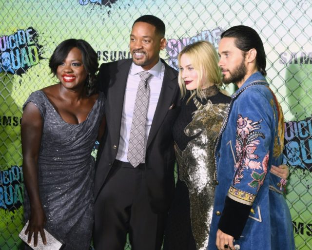 L-R: Viola Davis, Will Smith, Margot Robbie and Jared Leto attend the "Suicide Squad" Worl