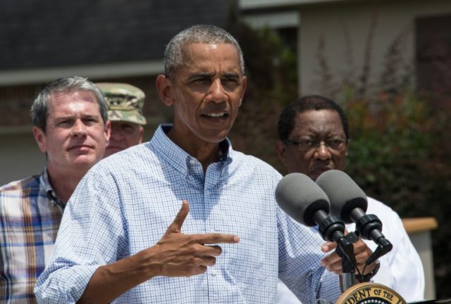 US President Barack Obama speaks after touring a flood-affected area in Baton Rouge, Louis