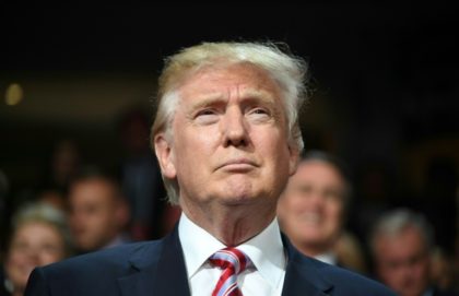 Republican presidential candidate Donald Trump is seen on day three of the Republican National Convention at the Quicken Loans Arena in Cleveland, Ohio on July 20, 2016
