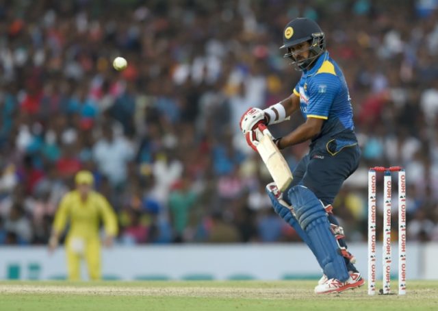 Sri Lankan cricketer Sachith Pathirana plays a shot during the fourth one-day internationa