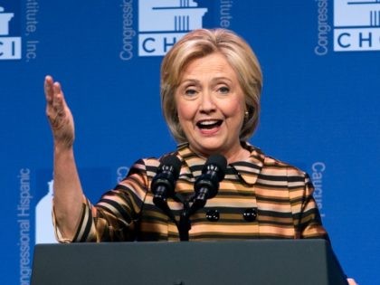 Democratic presidential candidate Hillary Clinton speaks to the Congressional Hispanic Caucus Institute's 39th Annual Gala Dinner held at the Washington Convention Center, in Washington, Thursday, Sept. 15, 2016. Clinton returned to the campaign trail after a bout of pneumonia that sidelined her for three days and revived questions about both …