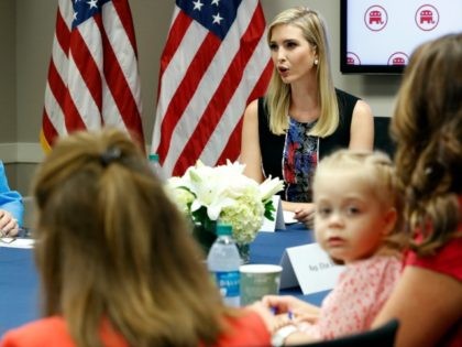 Ivanka Trump, top right, daughter of Republican presidential candidate Donald Trump, speaks during a meeting with women members of Congress at the Republican National Committee headquarters, including Abigail Beutler, 3, the daughter of Rep. Jaime Herrera Beutler, R-Wash., Tuesday, Sept. 20, 2016 in Washington. The group discussed children's issues.