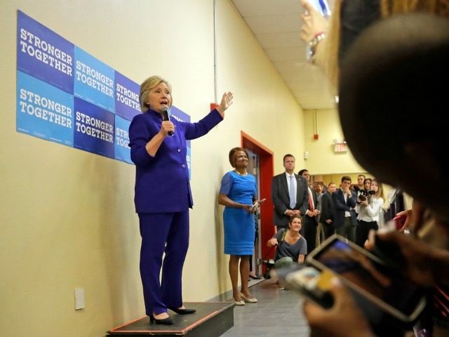 Clinton speaks during a campaign stop at the Frontline Outreach Center in Orlando, Fla., W
