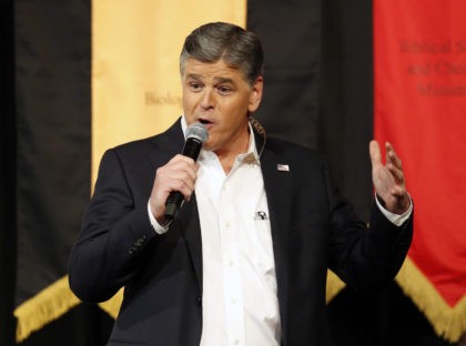 Fox News Channel's Sean Hannity speaks during a campaign rally for Republican preside