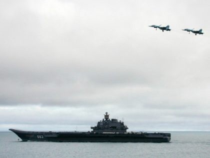 ussian aircraft-carrier Admiral Kuzhetsov is seen during a military exercises of the North Fleet, 17 August 2005. Two submarines, the Northern Fleet's flagship Pyotr Veliky cruiser and Russia's only aircraft carrier Admiral Kuznetsov, as well as long-range aircraft, were taking part in the Barents Sea manoeuvres, the first of four …