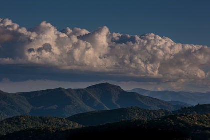 HOT SPRINGS, NC - OCTOBER 8: The evening sky and distant Tennessee horizon is viewed from